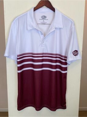Dr Pepper Deep Red & White Striped Polo Men’s Large Apparel Golf Shirt Cotton